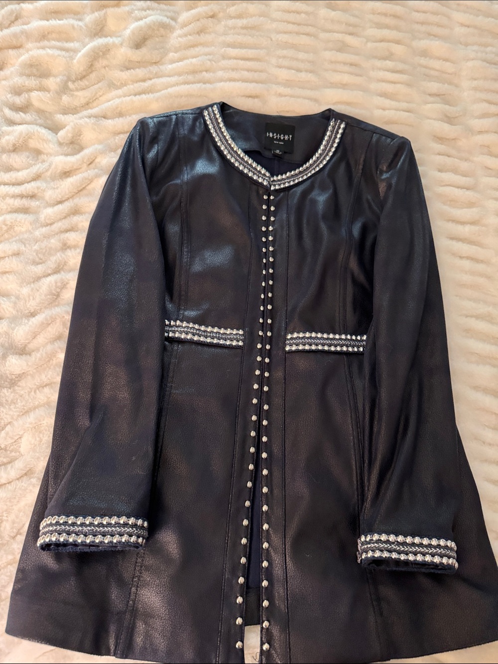 Insight Navy Blue Faux Leather Jacket with Silver Stud Trim